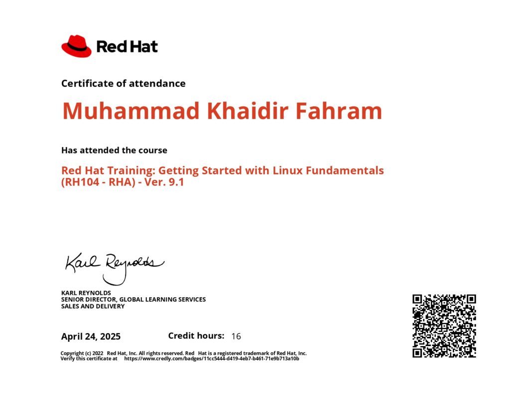 Sertifikat Kompetensi Red Hat 3 Khaidir