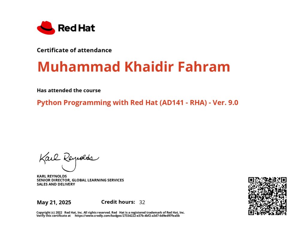 Sertifikat Kompetensi Red Hat 1 Khaidir